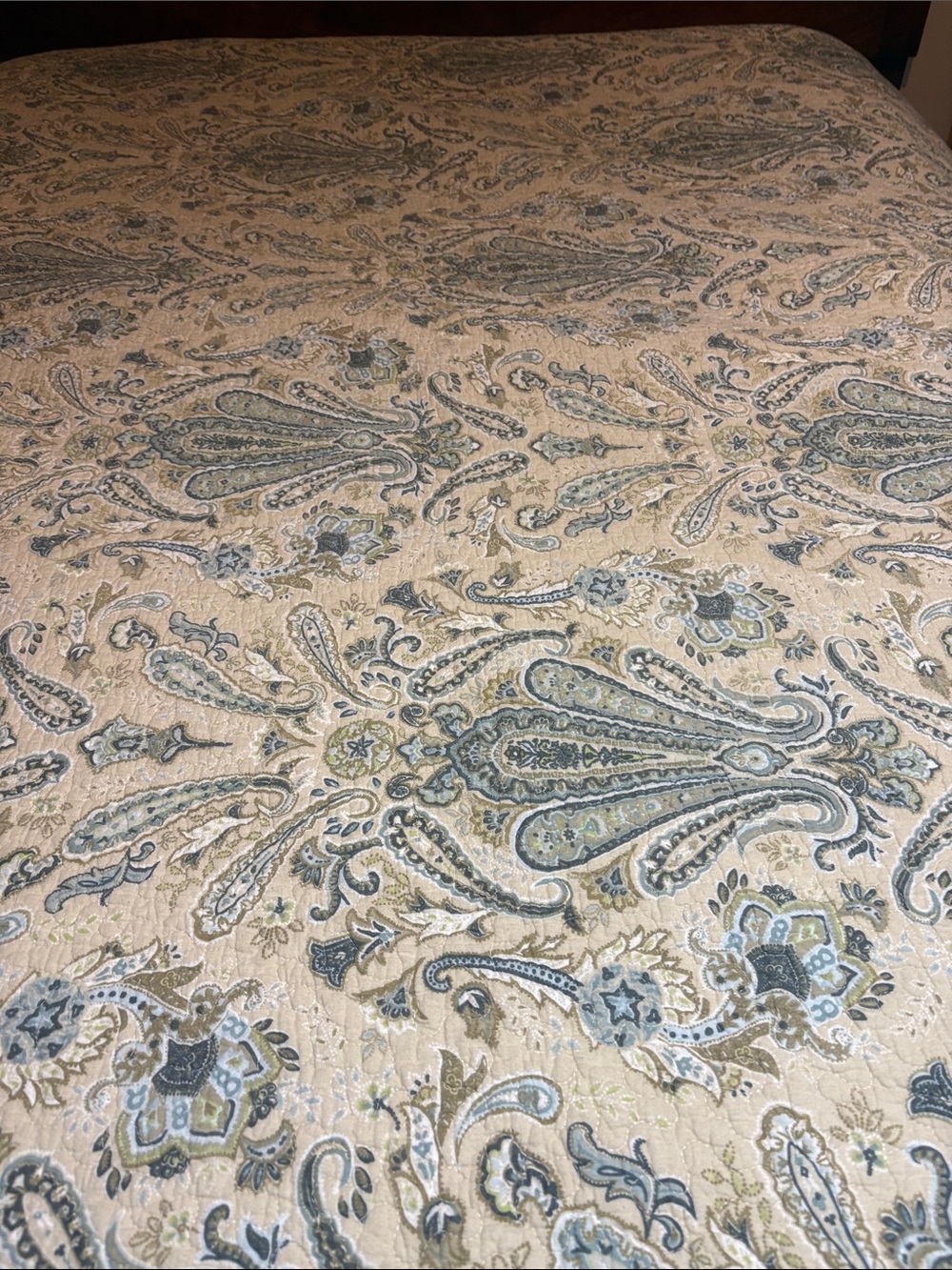 Elegant Paisley Quilted Bedspread in Cream and Blue-Green